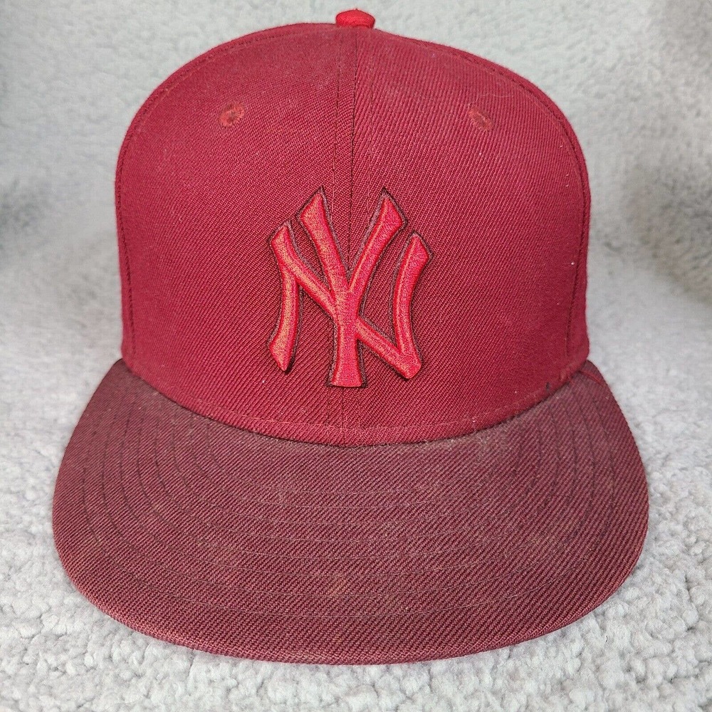 New York Yankees Fitted Baseball Hat Cap 7 1/8 Red Wool New Era 59Fifty MLB‎